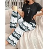 image:imageEkouaer Womens Pajamas Sets 2 Piece Short Sleeve Lounge Set Printed Loose Pants Round Neck Pj Sets LoungewearOmbre Black