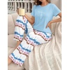 image:imageEkouaer Womens Pajamas Sets 2 Piece Short Sleeve Lounge Set Printed Loose Pants Round Neck Pj Sets LoungewearOmbre Blue