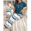 image:imageEkouaer Womens Pajamas Sets 2 Piece Short Sleeve Lounge Set Printed Loose Pants Round Neck Pj Sets LoungewearOmbre Blue Green