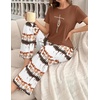 image:imageEkouaer Womens Pajamas Sets 2 Piece Short Sleeve Lounge Set Printed Loose Pants Round Neck Pj Sets LoungewearOmbre Brown