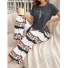 image:imageEkouaer Womens Pajamas Sets 2 Piece Short Sleeve Lounge Set Printed Loose Pants Round Neck Pj Sets LoungewearOmbre Dark Gray