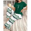 image:imageEkouaer Womens Pajamas Sets 2 Piece Short Sleeve Lounge Set Printed Loose Pants Round Neck Pj Sets LoungewearOmbre Deep Green