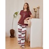 image:imageEkouaer Womens Pajamas Sets 2 Piece Short Sleeve Lounge Set Printed Loose Pants Round Neck Pj Sets LoungewearOmbre Wine Red