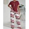 image:imageEkouaer Womens Pajamas Sets 2 Piece Short Sleeve Lounge Set Printed Loose Pants Round Neck Pj Sets LoungewearOmbre Wine Red