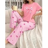 image:imageEkouaer Womens Pajamas Sets 2 Piece Short Sleeve Lounge Set Printed Loose Pants Round Neck Pj Sets LoungewearPink Stripe Bows