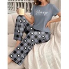 image:imageEkouaer Womens Pajamas Sets 2 Piece Short Sleeve Lounge Set Printed Loose Pants Round Neck Pj Sets LoungewearPlaid Gray