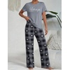 image:imageEkouaer Womens Pajamas Sets 2 Piece Short Sleeve Lounge Set Printed Loose Pants Round Neck Pj Sets LoungewearPlaid Gray