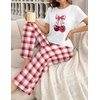 image:imageEkouaer Womens Pajamas Sets 2 Piece Short Sleeve Lounge Set Printed Loose Pants Round Neck Pj Sets LoungewearPlaid Red