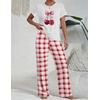 image:imageEkouaer Womens Pajamas Sets 2 Piece Short Sleeve Lounge Set Printed Loose Pants Round Neck Pj Sets LoungewearPlaid Red