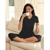 image:imageEkouaer Womens Sleepwear Capri Pajama Sets Short Sleeve TwoPiece Pjs V Neck Tops amp Capri Pants with Pockets S3XLBlack