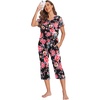image:imageEkouaer Womens Sleepwear Capri Pajama Sets Short Sleeve TwoPiece Pjs V Neck Tops amp Capri Pants with Pockets S3XLBlack Red Flowers