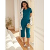 image:imageEkouaer Womens Sleepwear Capri Pajama Sets Short Sleeve TwoPiece Pjs V Neck Tops amp Capri Pants with Pockets S3XLBlue Green
