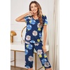 image:imageEkouaer Womens Sleepwear Capri Pajama Sets Short Sleeve TwoPiece Pjs V Neck Tops amp Capri Pants with Pockets S3XLBlue Khaki Flowers