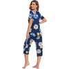 image:imageEkouaer Womens Sleepwear Capri Pajama Sets Short Sleeve TwoPiece Pjs V Neck Tops amp Capri Pants with Pockets S3XLBlue Khaki Flowers
