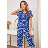 image:imageEkouaer Womens Sleepwear Capri Pajama Sets Short Sleeve TwoPiece Pjs V Neck Tops amp Capri Pants with Pockets S3XLBlue Stars