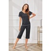 image:imageEkouaer Womens Sleepwear Capri Pajama Sets Short Sleeve TwoPiece Pjs V Neck Tops amp Capri Pants with Pockets S3XLDark Grey