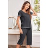 image:imageEkouaer Womens Sleepwear Capri Pajama Sets Short Sleeve TwoPiece Pjs V Neck Tops amp Capri Pants with Pockets S3XLDark Grey