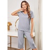 image:imageEkouaer Womens Sleepwear Capri Pajama Sets Short Sleeve TwoPiece Pjs V Neck Tops amp Capri Pants with Pockets S3XLGrey Stars