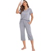image:imageEkouaer Womens Sleepwear Capri Pajama Sets Short Sleeve TwoPiece Pjs V Neck Tops amp Capri Pants with Pockets S3XLGrey Stars