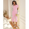 image:imageEkouaer Womens Sleepwear Capri Pajama Sets Short Sleeve TwoPiece Pjs V Neck Tops amp Capri Pants with Pockets S3XLPink