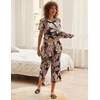 image:imageEkouaer Womens Sleepwear Capri Pajama Sets Short Sleeve TwoPiece Pjs V Neck Tops amp Capri Pants with Pockets S3XLPink Leaves