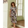 image:imageEkouaer Womens Sleepwear Capri Pajama Sets Short Sleeve TwoPiece Pjs V Neck Tops amp Capri Pants with Pockets S3XLPink Leaves