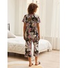image:imageEkouaer Womens Sleepwear Capri Pajama Sets Short Sleeve TwoPiece Pjs V Neck Tops amp Capri Pants with Pockets S3XLPink Leaves