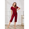 image:imageEkouaer Womens Sleepwear Capri Pajama Sets Short Sleeve TwoPiece Pjs V Neck Tops amp Capri Pants with Pockets S3XLRed Christmas Plaid