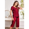 image:imageEkouaer Womens Sleepwear Capri Pajama Sets Short Sleeve TwoPiece Pjs V Neck Tops amp Capri Pants with Pockets S3XLRed Christmas Plaid