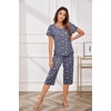 image:imageEkouaer Womens Sleepwear Capri Pajama Sets Short Sleeve TwoPiece Pjs V Neck Tops amp Capri Pants with Pockets S3XLStars