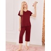 image:imageEkouaer Womens Sleepwear Capri Pajama Sets Short Sleeve TwoPiece Pjs V Neck Tops amp Capri Pants with Pockets S3XLWine Red