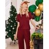 image:imageEkouaer Womens Sleepwear Capri Pajama Sets Short Sleeve TwoPiece Pjs V Neck Tops amp Capri Pants with Pockets S3XLWine Red