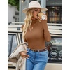 image:imageEkouaer Womens Turtleneck Long Sleeve Shirts Ribbed Casual Basic Tops Fitted Underwear Thermal Undershirts Winter ClothesLight Brown