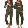 image:imageEkouaer Maternity Pajama Set Button Down Nursing Pajamas Long Sleeve Breastfeeding Loungewear with Adjustable PantsArmy Green