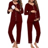 image:imageEkouaer Maternity Pajama Set Button Down Nursing Pajamas Long Sleeve Breastfeeding Loungewear with Adjustable PantsWine Red