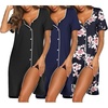 image:imageEkouaer Nightgowns for Women 3 Pack Sleep Shirts Button Down Pajama Dress Short Sleeve Nightshirt Sleepwear NightdressBlackNavy BlueBlue Pink Floral