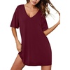 image:imageEkouaer Nightgowns for Women Bamboo Viscose Sleepshirt Short sleeve Nightshirt V Neck T shirt Night gown Boyfriend SleepwearRed