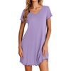 image:imageEkouaer Nightgowns for Women Short Sleeve Sleepshirt V Neck Short Nightshirt Pullover Soft Ruffled Sleepwear SXXXLLight Purple
