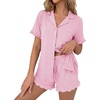 image:imageEkouaer Pajamas Set for Women Button Down Pjs Lounge Sets Ruffle Short Sleeve Sleepwear Cute LoungewearDark Pink