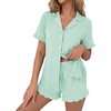 image:imageEkouaer Pajamas Set for Women Button Down Pjs Lounge Sets Ruffle Short Sleeve Sleepwear Cute LoungewearIce Green