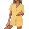 image:imageEkouaer Pajamas Set for Women Button Down Pjs Lounge Sets Ruffle Short Sleeve Sleepwear Cute LoungewearYellow