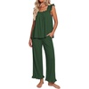 image:imageEkouaer Pajamas for Women Set 2 Piece Ruffle Pjs Soft Sleeveless Tank Top and Pants Sleepwear Bridal Casual LoungewearBright Green