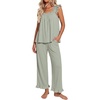image:imageEkouaer Pajamas for Women Set 2 Piece Ruffle Pjs Soft Sleeveless Tank Top and Pants Sleepwear Bridal Casual LoungewearGreen