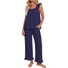 image:imageEkouaer Pajamas for Women Set 2 Piece Ruffle Pjs Soft Sleeveless Tank Top and Pants Sleepwear Bridal Casual LoungewearNavy Blue