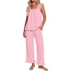 image:imageEkouaer Pajamas for Women Set 2 Piece Ruffle Pjs Soft Sleeveless Tank Top and Pants Sleepwear Bridal Casual LoungewearPink
