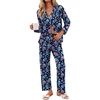 image:imageEkouaer Pajamas for Women Set Button Down Pj Long Sleeve Shirt and Pants Lounge Sets Fall Sleepwear with PocketsBlack Skull Floral