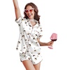 image:imageEkouaer Silk Satin Pajama Set for Women Button Down Short Sleeve Top and Shorts Pjs Sets Sleepwear Gifts for Party S5XLMartini White