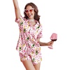 image:imageEkouaer Silk Satin Pajama Set for Women Button Down Short Sleeve Top and Shorts Pjs Sets Sleepwear Gifts for Party S5XLPink Stripe Champagne Print