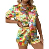 image:imageEkouaer Silk Satin Pajama Set for Women Button Down Short Sleeve Top and Shorts Pjs Sets Sleepwear Gifts for Party S5XLTropical Print
