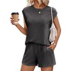 image:imageEkouaer Two Piece Sets for Women Summer Crew Neck Lounge Shorts Sets Cap Sleeve Matching Sets Vacation Outfits with PocketGrey